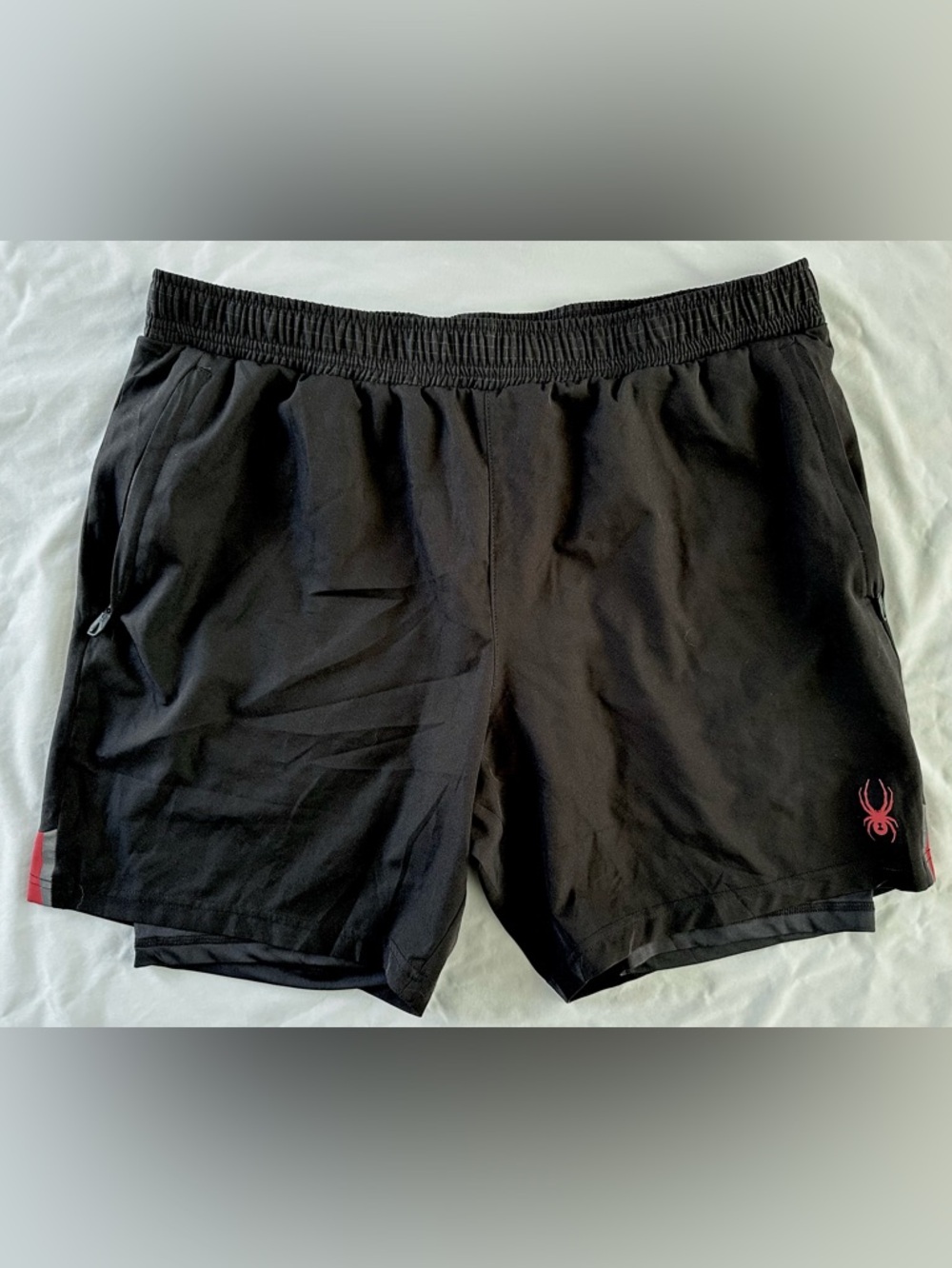 Spyder Active Pro Running Shorts Men’s Large Black Lined Zip Pockets EUC